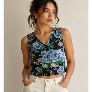 Vintage Limited Express Floral Button Vest Cottagecore Boho Festival S